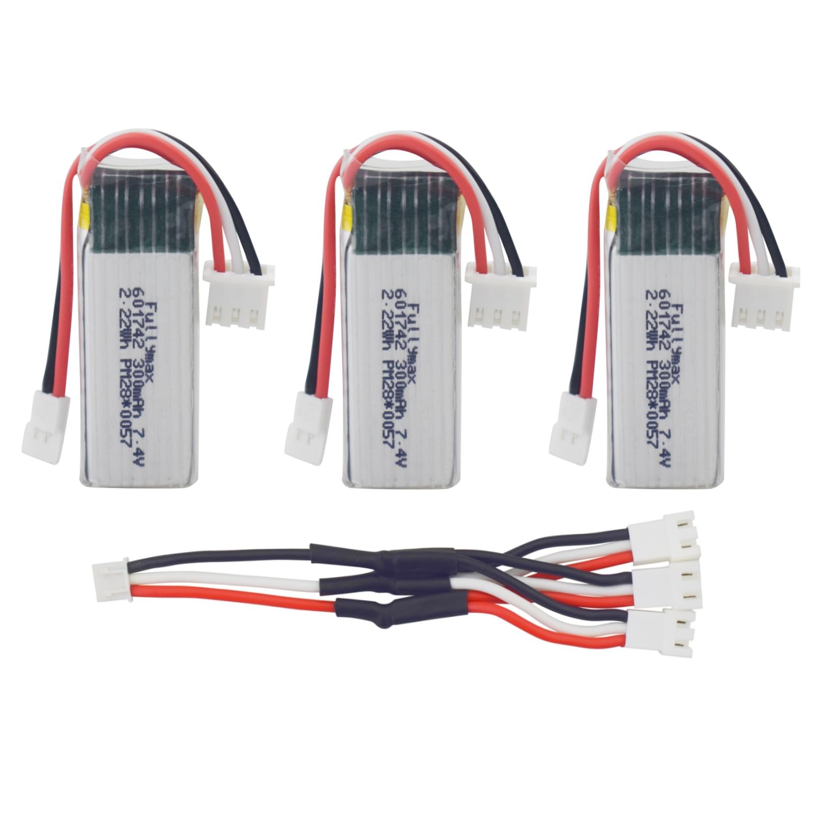 ZYGY 3PCS 7.4V 300mAh Lithium Battery with 3 in 1 Charging Conversion Cable for Wltoys F959 XK DHC-2 A600 A700 A800 A800 A430 RC Drone