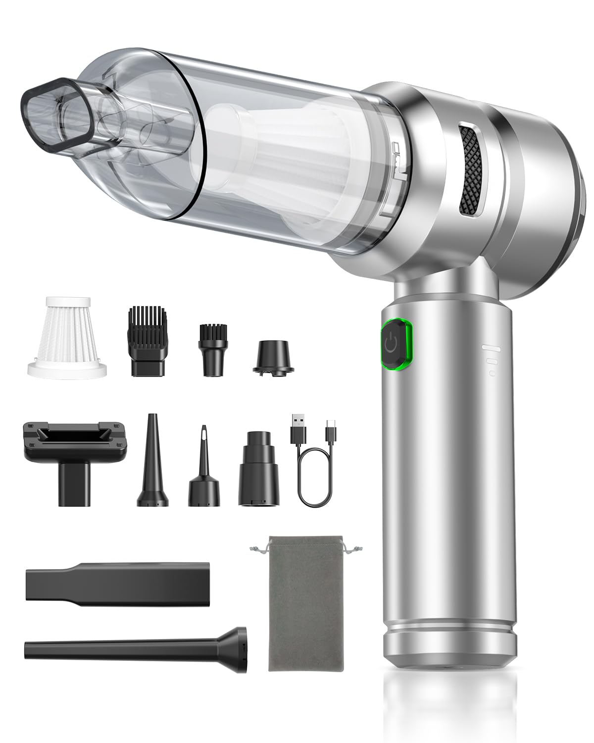 Photo 1 of VNOST Car Vacuum,3 Suction Modes,Portable Mini Cordless Cleaner with 24000pa Suction Power,Type-C Charge,Handheld Vacuum for Home,Car, Office Desk, Keyboards(Bright Silver)