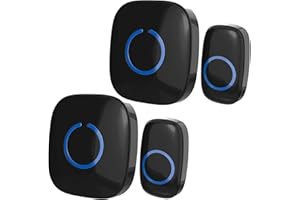 Wireless Doorbell by SadoTech - Waterproof Door Bells & Chimes Wireless Kit,1000-ft Range,52 Door Chimes, 4 Volume Levels with LED,Wireless Doorbells w/ 2 Receivers & 2 Buttons, Starpoint, Matte Black