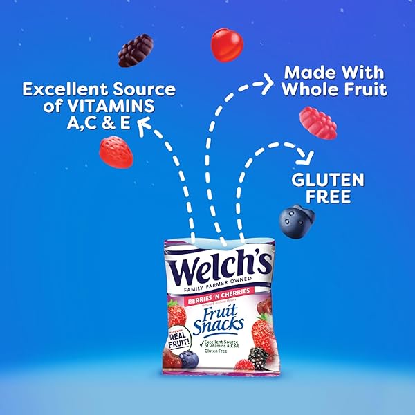 WELCH’S FRUIT SNACKS, BERRIES ‘N CHERRIES, INDIVIDUAL SINGLE SERVE BAGS, 0.8 OZ (PACK OF 40)