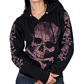 Hot Leathers Women's Skull and Crossbones Jumbo Print Hooded Sweatshirt