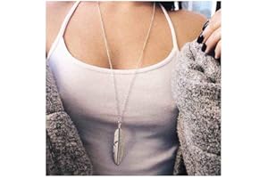 Yalice Boho Feather Pendant Necklace Chain Long Leaf Necklaces Jewelry Y Necklace for Women