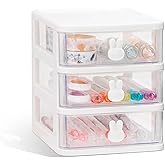 CEYAZYE Small Desk Organizer with Drawer, White, 3 Tier | Stackable, Makeup Organizer, Mini Plastic Storage Box, For Desktop, Bathroom Counter or Dresser, School, Home, Office