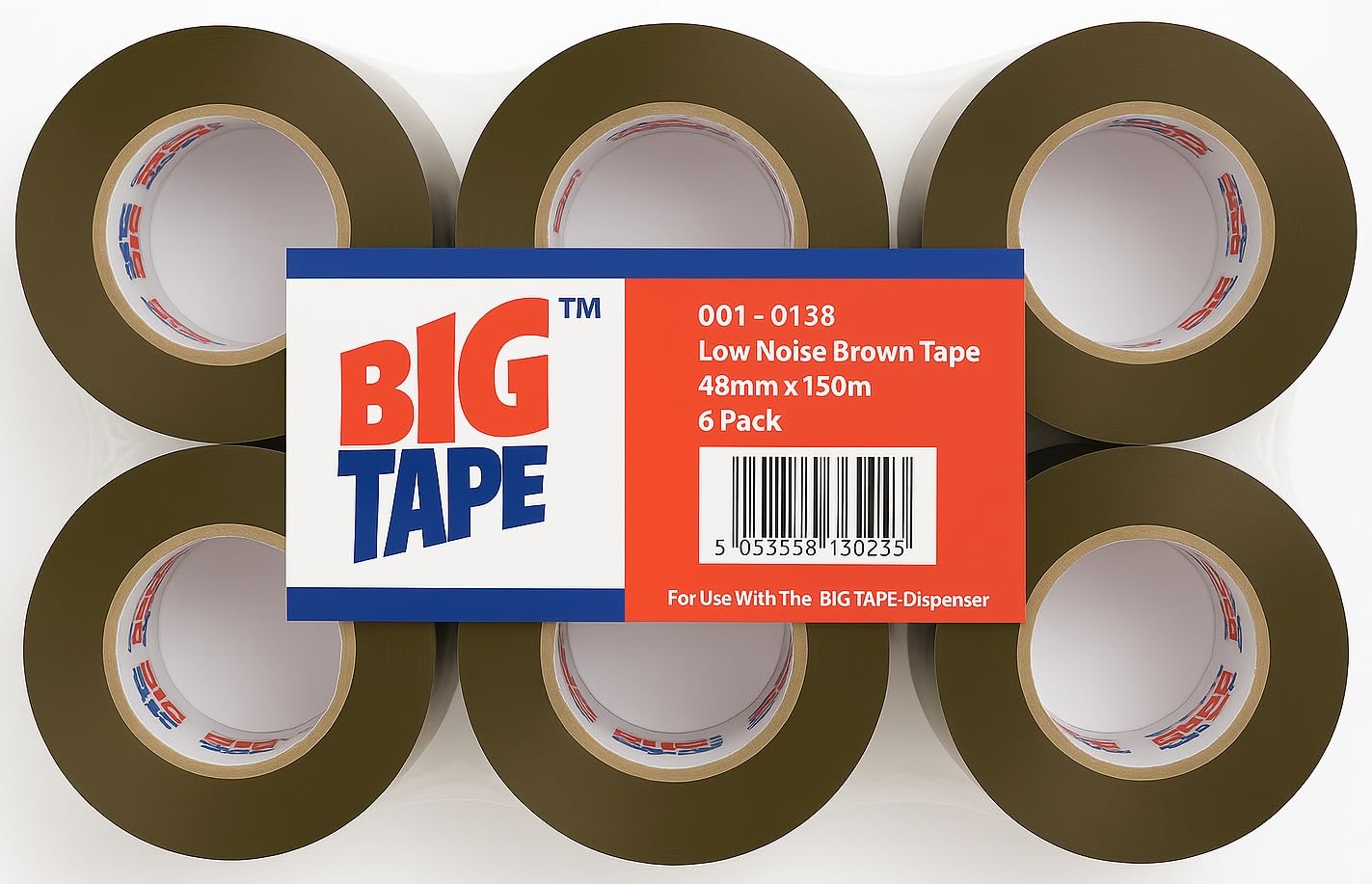 Big Tape - Low Noise Brown Packaging Tape (48mm x 150m - 6 Pack) - Strong Sticky Tape for Box Packaging and Moving Boxes