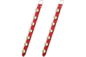 Frienda Hanging Jingle Sleigh Bells 7-Bell Dog Doorbells for Door Knob Faux Leather Belts Go Outside Dog Bells Christmas Decor and Holiday Decorations, 18.7 x 1.8 x 1 Inches(Red with Gold)