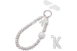 VirgoCCY Letter Diamond Phone Charm With Phone Tether Tab, Luxury Bling Diamond Glitter Wrist Strap, Hanging Accessory Anti-loss Phone Lanyard Gifts for Women Girls-K