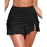 Holipick Swim Skirt for Women High Waisted Skirt Swimsuit Drawstring Tummy Control Bathing Suit Bottoms with Built-in Brief