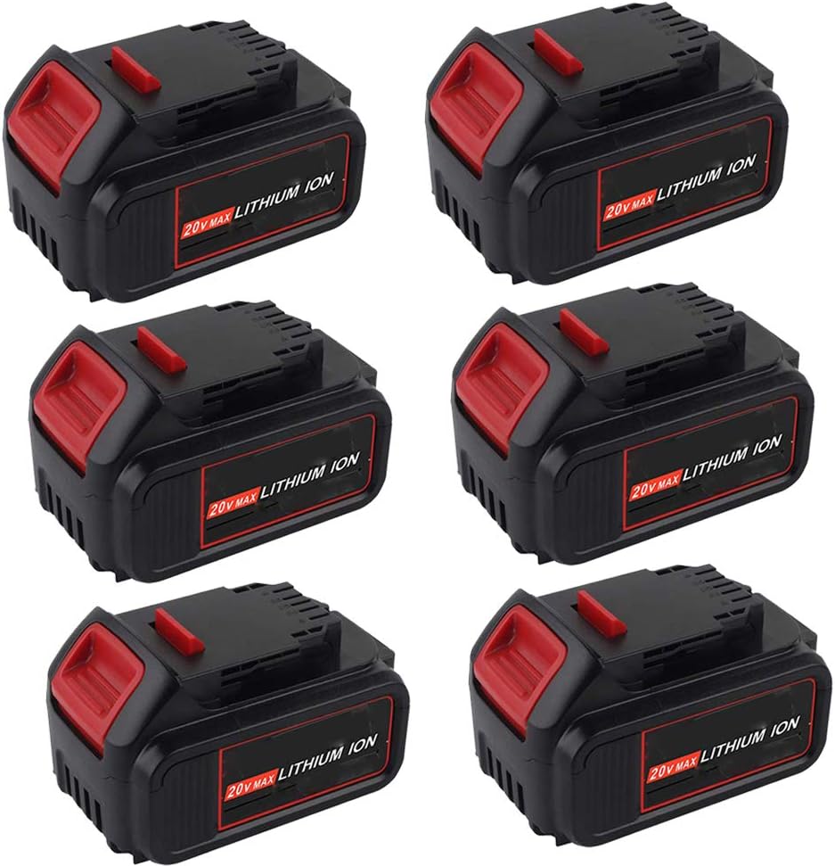 6 Pack 20V 6000mAh High Capacity DCB200 Lithium Replacement for Dewalt 20 Volts Battery DCB201 DCB203 DCB204 DCB205 DCB205-2 DCB206 DCB181 DCB180 DCD/DCF/DCG/DCS Tool