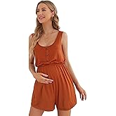 Verdusa Women's Maternity Scoop Neck Button Front High Waist Tank Romper