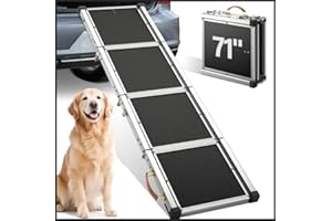 QUIETEX Extra Long 71”Dog Ramp Folding Pet Ramp for Large Dogs with Non-Slip Surface Dog Ramps up to 330 lb for Car SUV Truck Bed Couch (71”Dog Ramp)