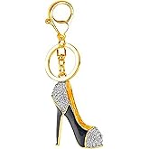 Axmerdal Black Sexy High Heel Shoe Key Chain Gold Plated Crystals Key Ring Keychain Purse Charms for Handbags Car Bag Pendant