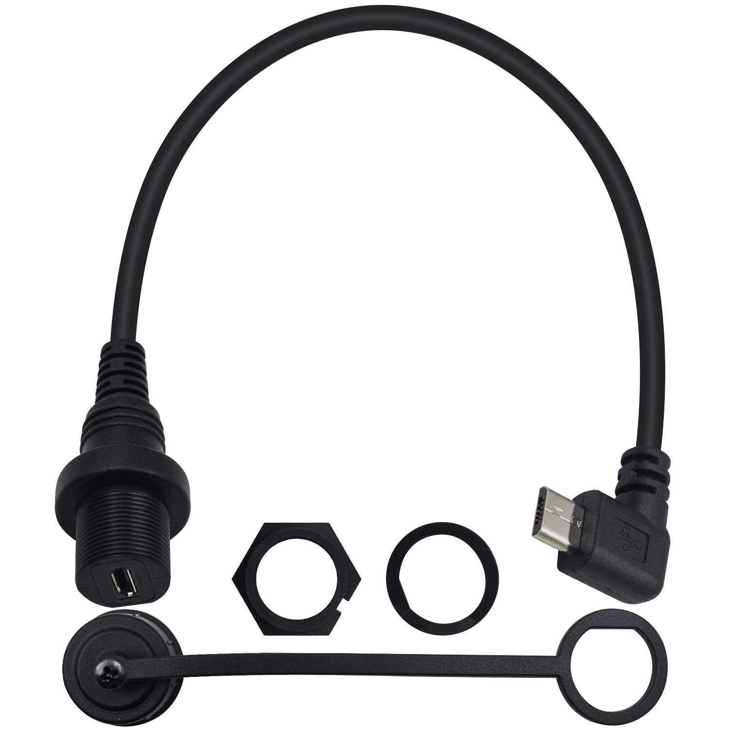 Duttek 90 Degree Micro USB Panel Mount Cable, Left Angle Micro USB Male to Female Mount Extension Dash Flush Cable for Car, Boat, Motorcycle, Truck Dashboard (30cm/12 Inch)