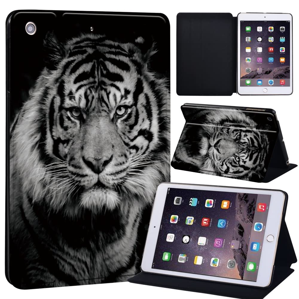 animal Printed Case for iPad Mini 1/2/3, Lightweight Trifold Stand Case with Auto Sleep/Wake, Microfiber Lining, Hard Back Cover for iPad Mini 1/Mini 2/Mini 3 (Tiger)