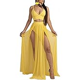 2 Piece Sets for Women Summer Sexy Double High Split Maxi Dresses Skirt Set Beach Swimwear Cover Ups Vacation Outfits