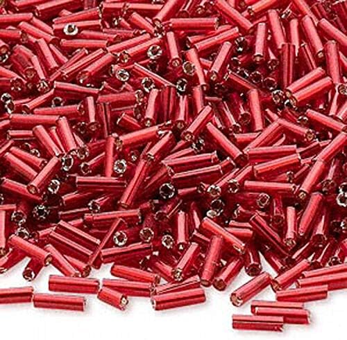 TM 1000 Ming Tree Glass Bugle Tube Beads 6mm (Silver Lined Ruby red)