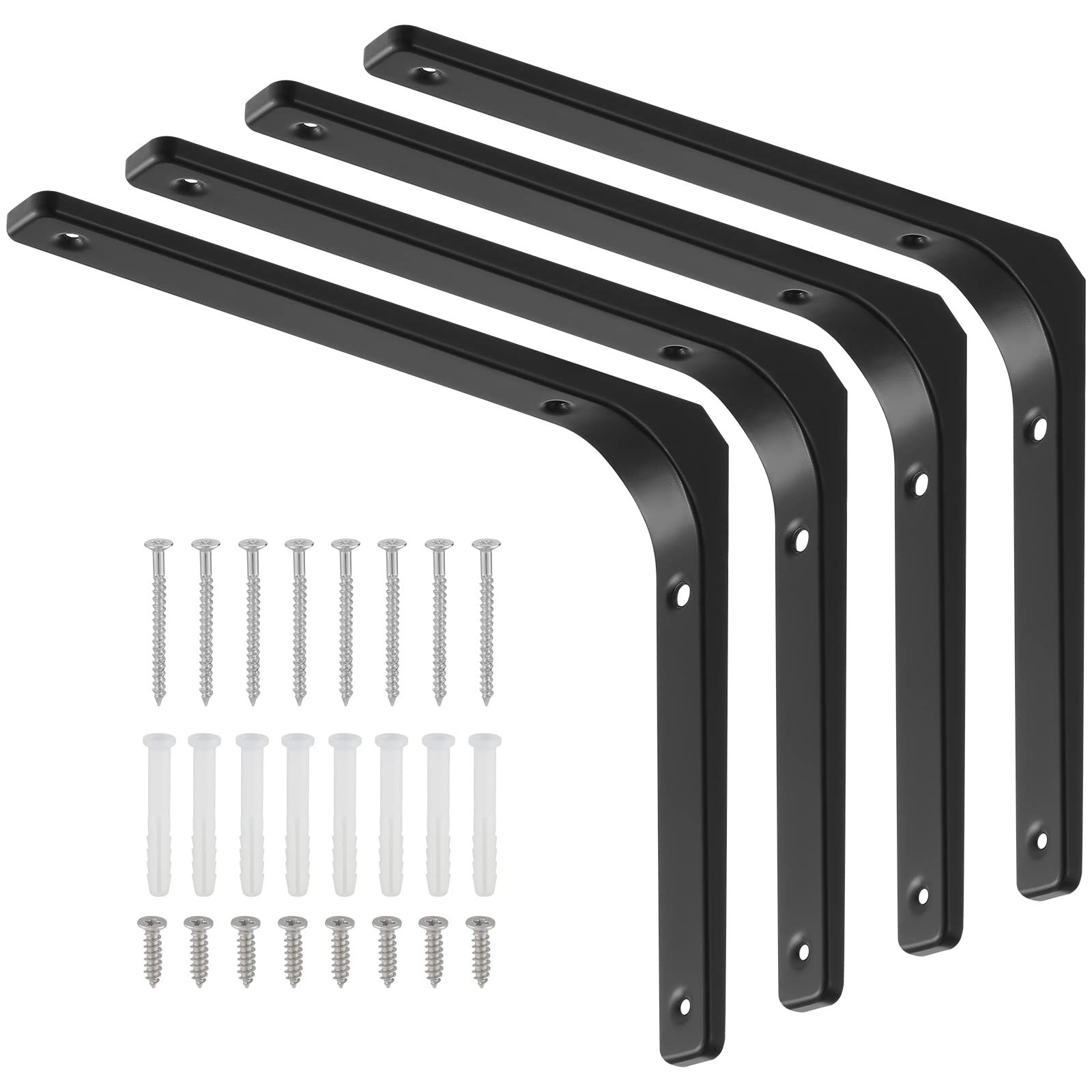 Faankiton 4 Pieces Shelf Brackets, Load Capacity 70kg, Wall Corner Brace Angle Shelving Shelf Brackets with Screws, Wall Hanging Shelves Decorative Corner Brackets (200x 250 mm Cold Rolled Steel)
