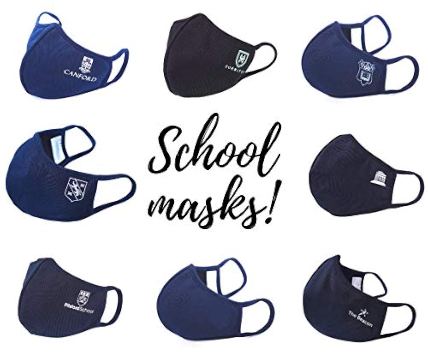 School Face Covering | 2-Layer | Washable | Reusable | Breathable | Dust Filtration | Splash Resistant | Ideal for all outdoor activities such as Cycling & Running | 3-pack, Nametag (Navy, Small)
