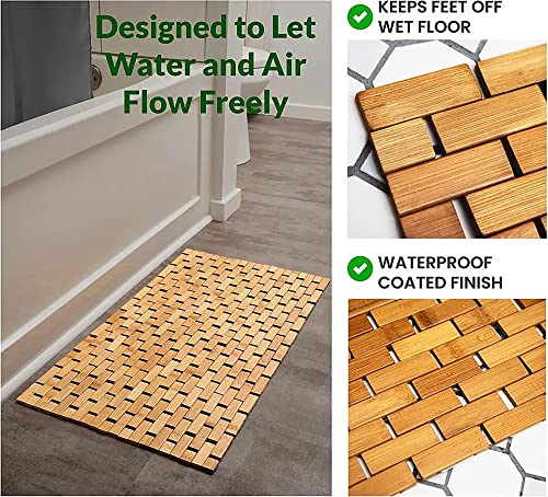 CHILL HOUSE Bamboo Shower Mat 62 x 42 cm, Wooden Roll Up Bath Mat, Quick Drying Non-Slip Shower Mat, Natural Bamboo Bathroom Accessory for Modern Bathroom, Shower, Bath, Sauna and Spa