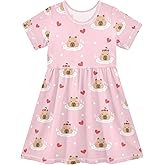 senya Summer Girl Dresses Cute Capybara with Leaves Toddler Short Sleeve A-line Dress Casual Sundress