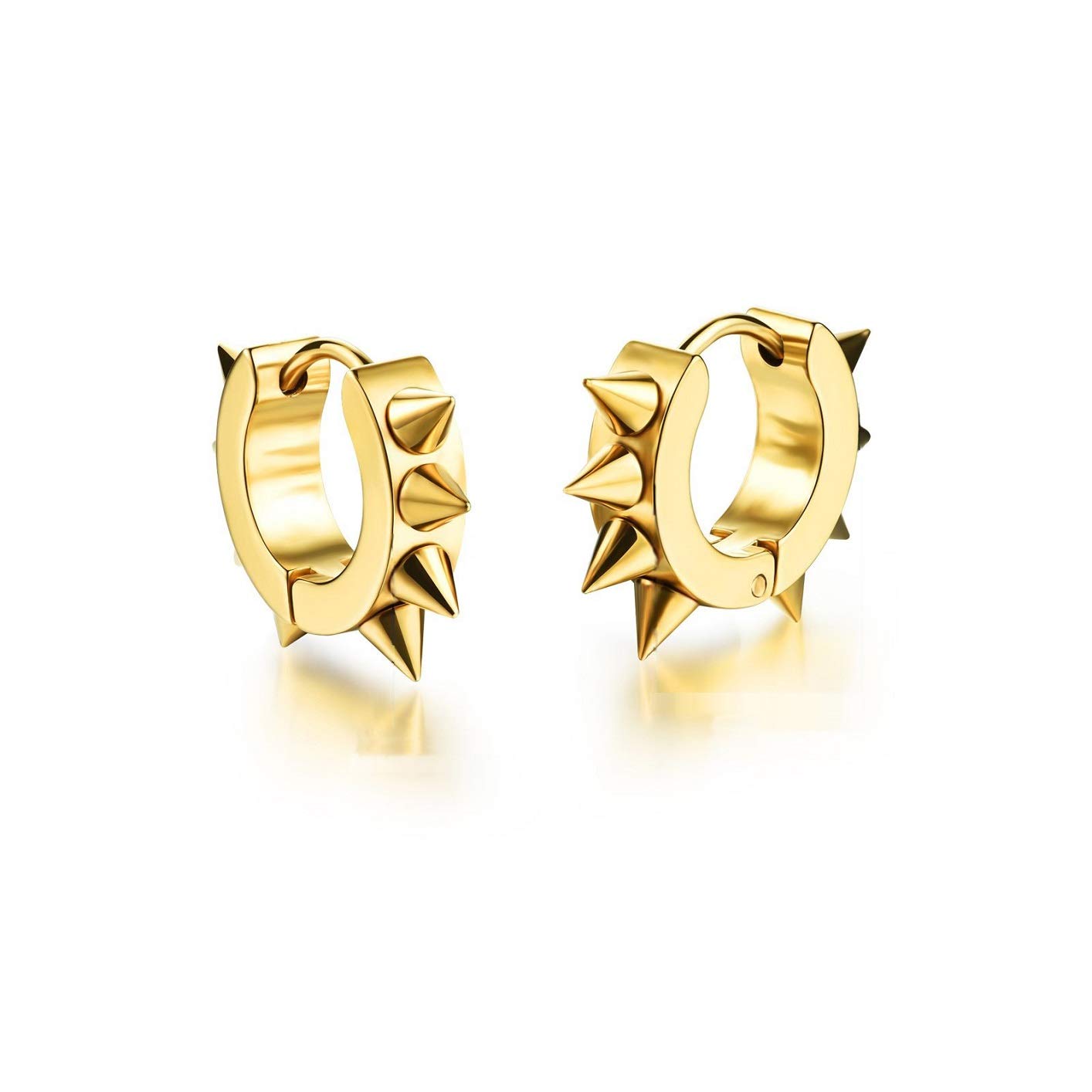 Goth Rivet Awl Spike Huggies Piercing Hoop Earrings for Men, Hoop Earrings Huggie Ear Piercings Jewelry, Stainless Steel Punk Stud Earrings Hypoallergenic, Unique Earrings (Gold)