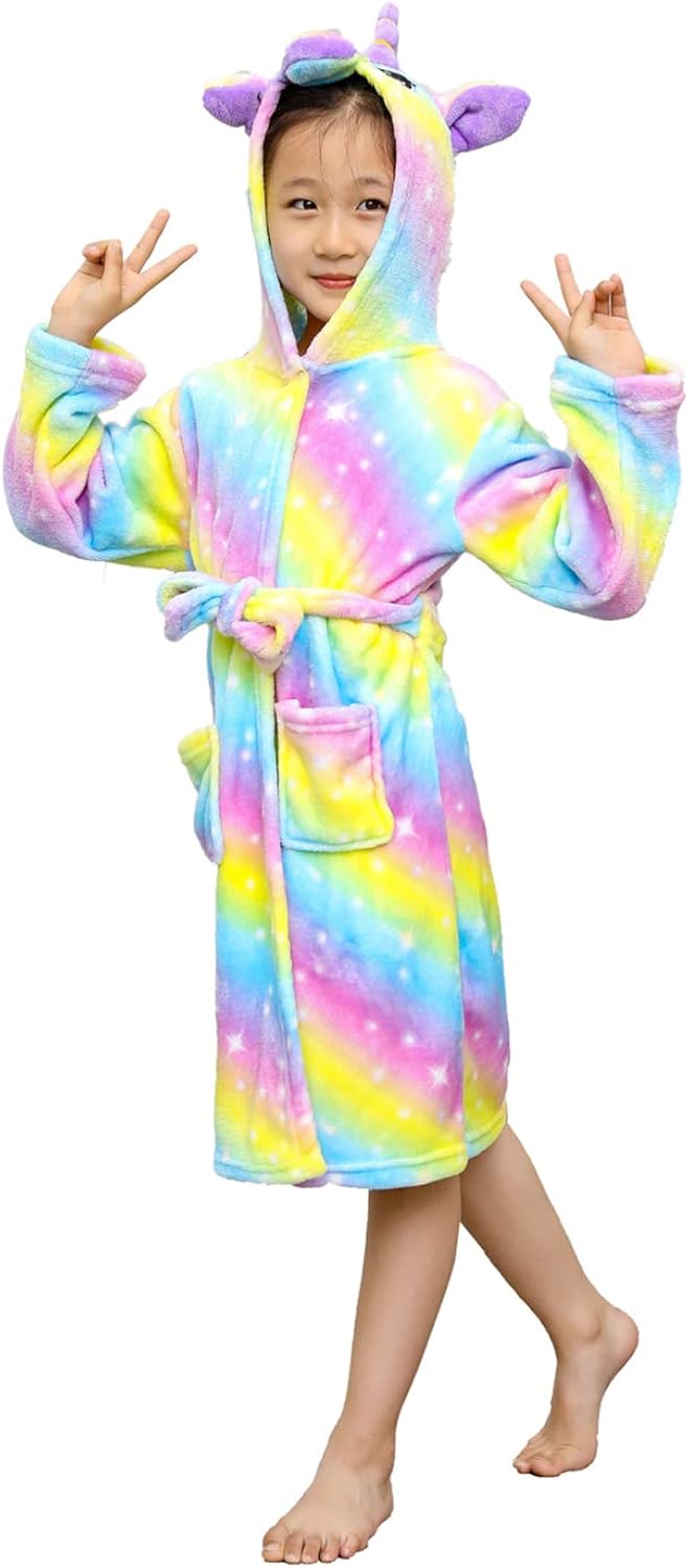 Unicorn Design Hooded Robe Skin Friendly /& Soft Bathrobe for Girls 3 to 11 Y