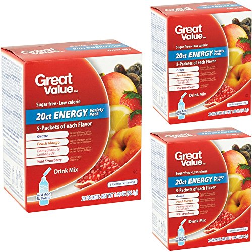 Great Value Energy Variety Pack Drink Mix, 20 count, 1.98 oz ( 3 Boxes