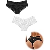 ohmydear Womens Sexy Cheeky Panties Lace Thongs Hipster Back Crisscross Strappy Underwear Plus Size Bikini Briefs XS-4XL