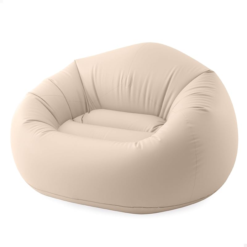 Poltrona insuflável sem feijão, bege, 137x127x74 cm, PVC resistente, máximo 100 kg, lugar único, bufo redondo, mobiliário insuflável, fácil de inflar, armazenamento simples (66505)