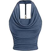 SOLY HUX Women's Halter Tops Draped Front Sleeveless Backless Y2K Crop Sexy Cami Tops Going Out Summer Outfits