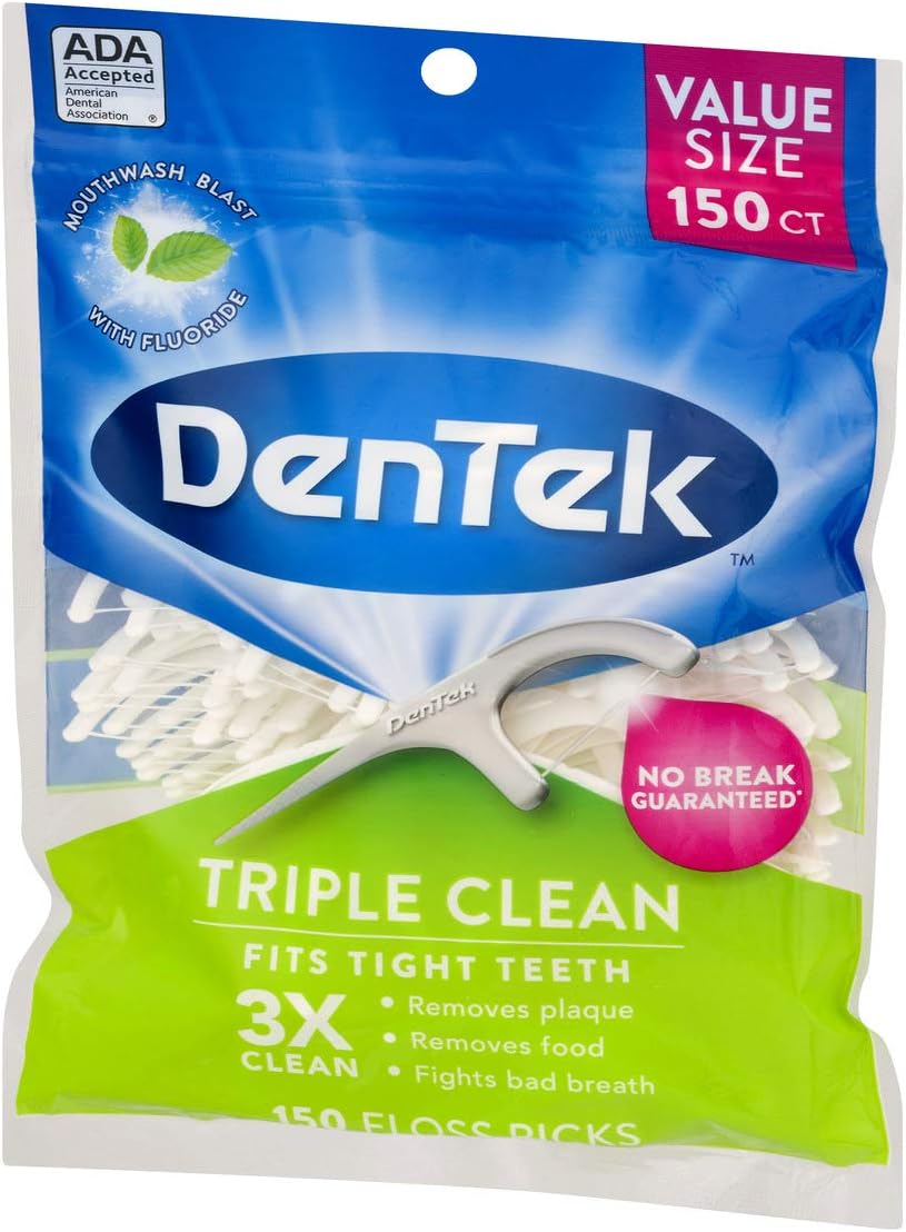 DenTek Triple Clean Floss Picks | No Break Guarantee | 150 Count : Flossing Products : Beauty