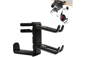 3 in 1 Desk Controller Holder, Headphone Hanger Rotating Headphone Stand Under Desk Adjustable Arm Clamp Headphone Holder Des