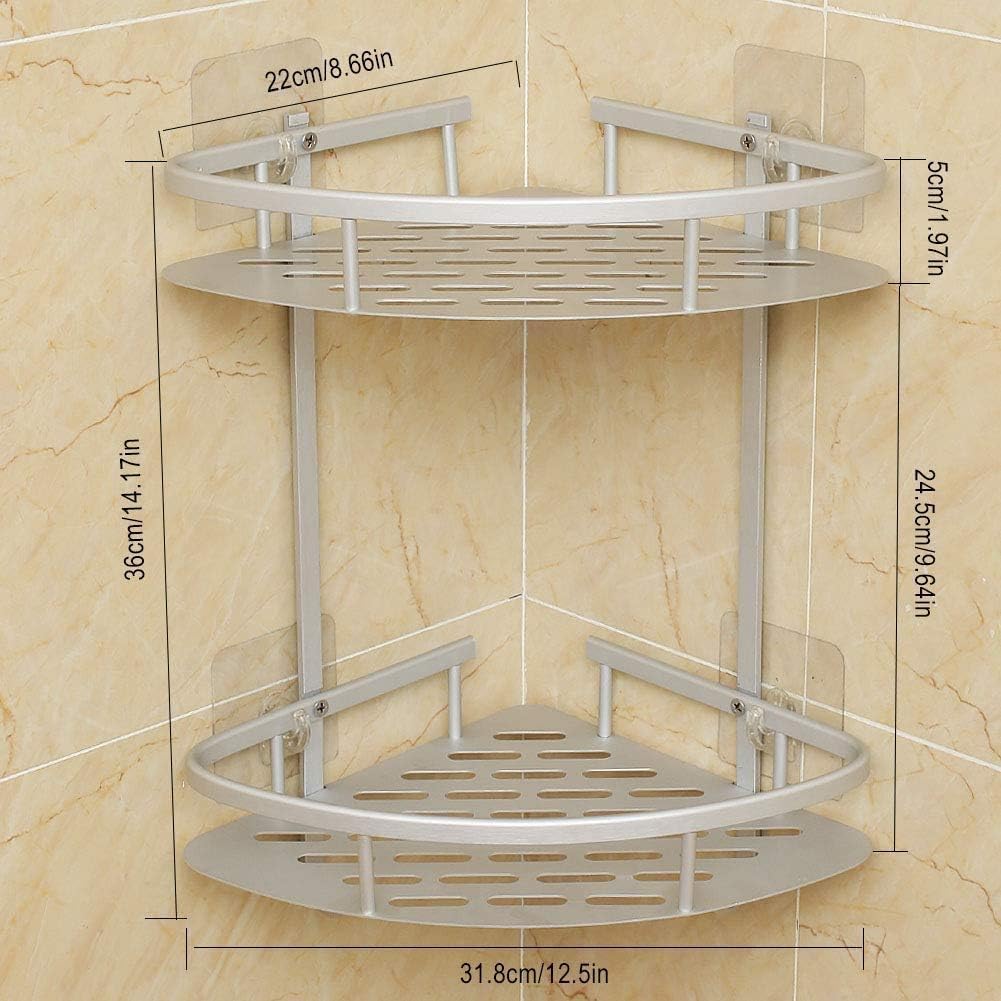 Hawsam No Drilling Bathroom Corner Shelves, Aluminum 2 Tier Shower Shelf Caddy Adhesive Storage Basket for Shampoo (Corner): Kitchen & Dining