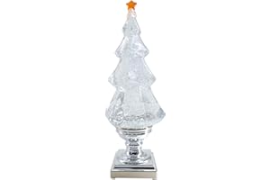 Eldnacele Musical Light-up Glitter Christmas Tree, Christmas Tree Shaped Singing Snow Globe with Silver Base, Battery and USB Cord Powered Decorative Lamp, Silver with Music