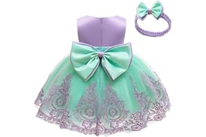 CMMCHAAH 0-6T Baby Girls Pageant Lace Embroidery Dresses Toddler Party Bowknot Tutu Gown Dress with Headwear