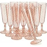 Oojami 140 pc Plastic Classicware Glass Like Champagne Wedding Parties Toasting Flutes Party Cocktail Cups (Rose Gold Glitter)
