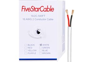 FiveStarCable 16/2 500 Ft. 2 Conductors Audio Speaker Lightning Installation High-Power Home Wiring Cable Wire (White, 16-2 500ft)