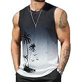 Deranex Men's Palm Tree Tank Tops Sleeveless Athletic Shirt Summer Beach Muscle Patriotic Tank Top