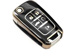 FEYOUN Key Fob Cover Compatible with Chevy Chevrolet Equinox Camaro Cruze Malibu Sonic Volt Spark Impala Buick Encore Allure TPU Remote Keyless Key Fob Case Protection Shell Accessories, Black