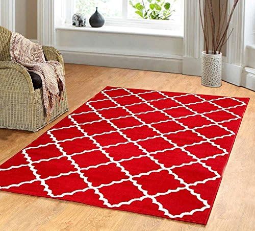 Contemporary Trellis Modern Geometric Area Rug Red 635 Furnishmyplace 4X6