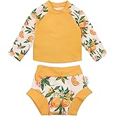 babygoal Baby Toddler Swimsuit with Swim Diaper, Long Sleeve Rash Guard Set with UPF 50+ Sun Protection for Boys & Girls