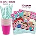 LOL Suprise Party Supplies Bundle, Serves 16 With - Plates, Napkins, Tablecloth, Cups, Straws, Balloons, Tattoos, Birthday Hats - Full Tableware, Decorations, Favors for L.O.L Collectors