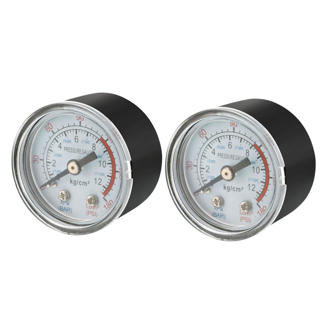 Sourcingmap 1/8BSP Male Threaded 12 Bar 170 Psi Compressor Barometer Pressure Gauge Black 2PCS