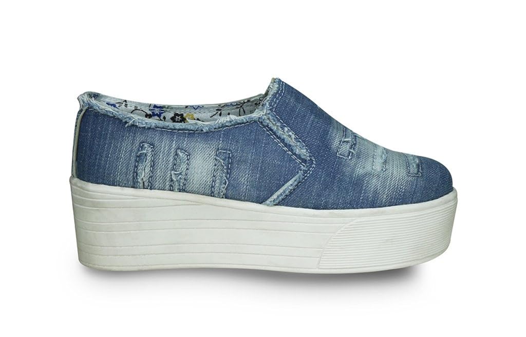 beonza women blue rugged denim jeans sneakers casual shoes