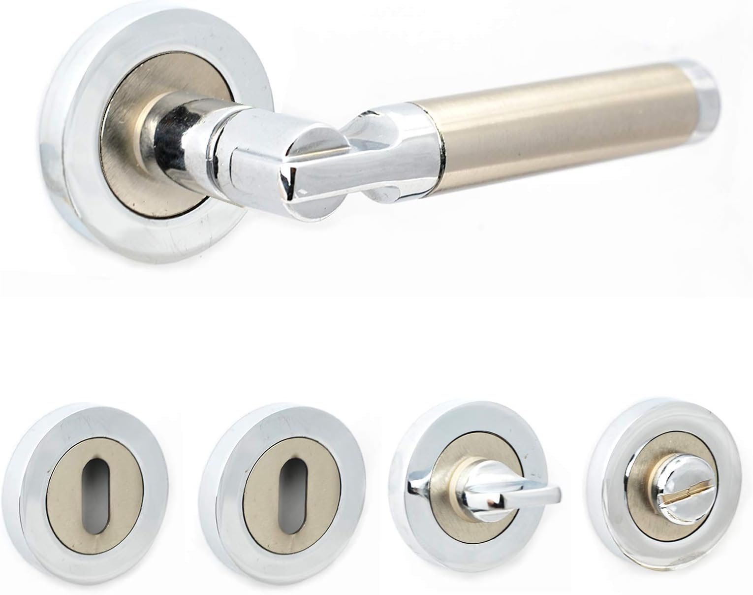 Chrome Internal Door Handles – Lever on Rose Duo Finish Internal Door Satin Nickel and Chrome Modern Internal Door Handles (1x Set of Handle (Lever), Polished Chrome - Brushed Chrome)