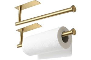 theaoo 2 Packs Paper Towel Holder - Under Cabinet Paper Towel Holder for Kitchen, Adhesive Paper Towel Roll Rack for Bathroom Towel, Wall Mounted Matte Black Paper Towel Rack, SUS304 Stainless Steel