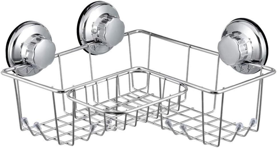 SANNO Suction Corner Shower Caddy with Soap Dish, Corner Bath Shelf