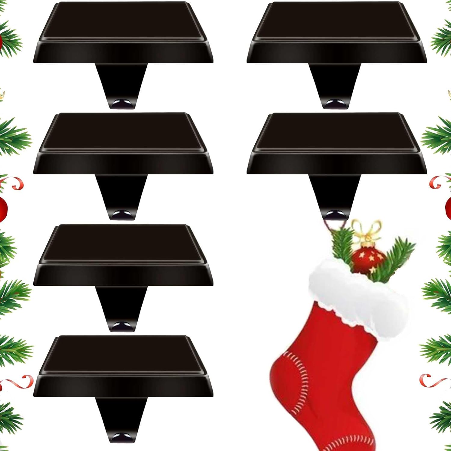 Stockings & Holders - 6 PCS Metal Christmas Stocking Holders for Mantle Heavy Duty Stocking Hangers Stocking Hook Christmas Ornaments for Counter Tables Window Fireplace Mantle Decoration (Black)