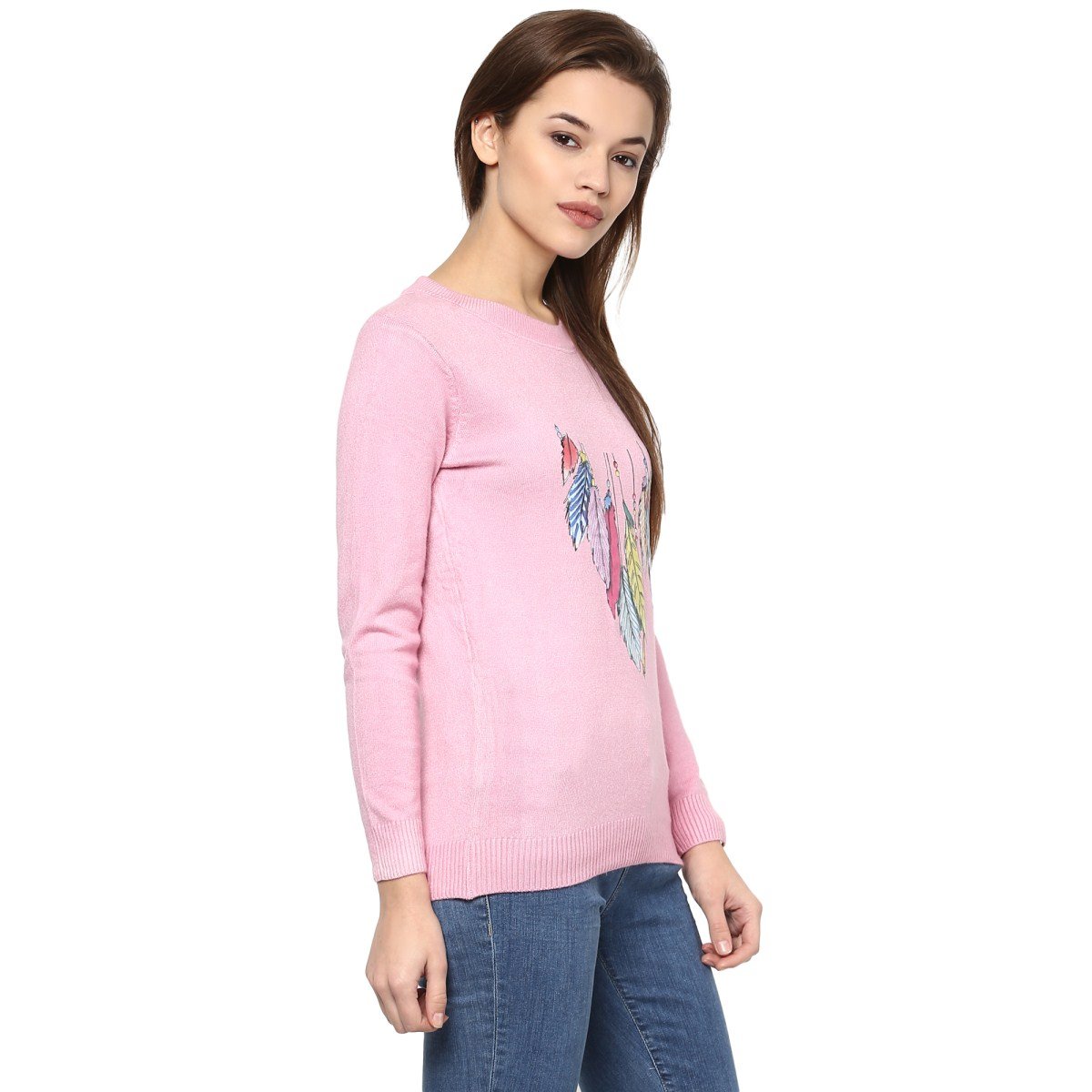 camey women's fashion stretchy round neck pink long sleeve pullovers sweaters top