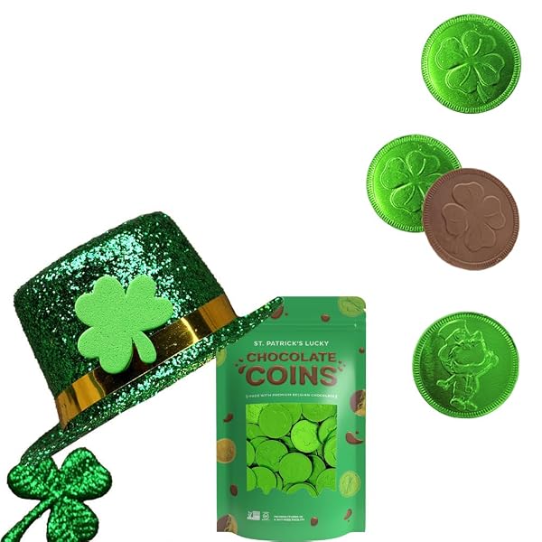 SAINT PATRICK’S DAY 100 CLOVER SHAMROCK LEPRECHAUN GREEN COINS, PREMIUM BELGIAN NUT-FREE CANDY, KOSHER (100-PACK)