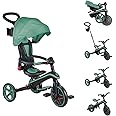 Globber Foldable 5-in-1 Toddler Trike Push Bike Stroller – Compact Learning Tricycle for Toddlers Converts Into Balance Bike – Safe Outdoor Ride On Toys for Kids (Olive Green)